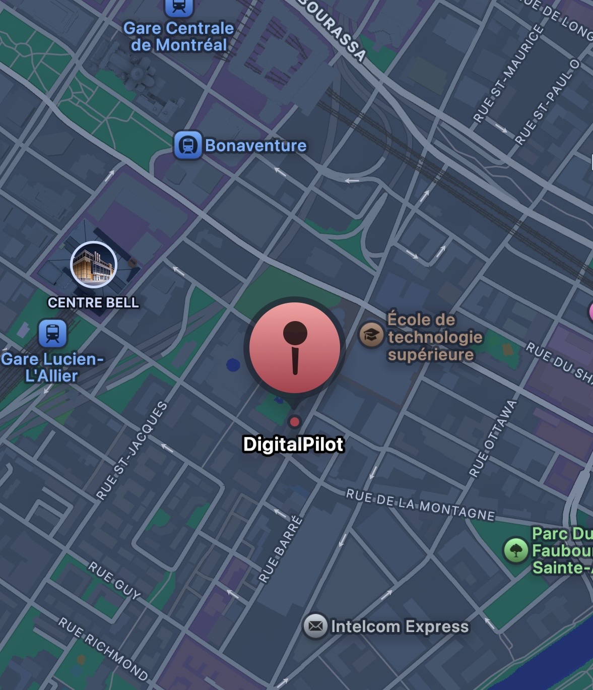 Map showing the location of Les technologies DigitalPilot inc. in Montreal